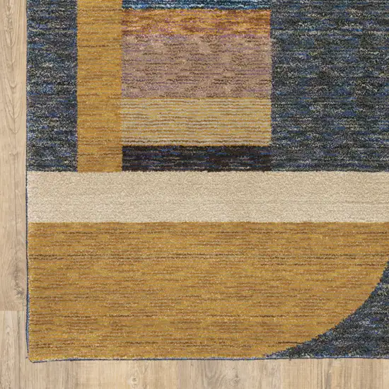 Gold Blue Beige Purple And Teal Geometric Power Loom Stain Resistant Runner Rug Photo 7