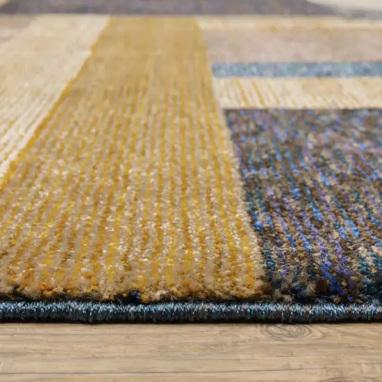 Gold Blue Beige Purple And Teal Geometric Power Loom Stain Resistant Runner Rug Photo 4