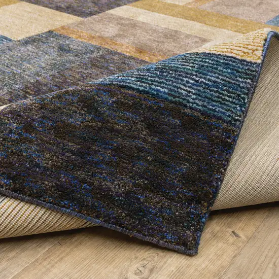 Gold Blue Beige Purple And Teal Geometric Power Loom Stain Resistant Runner Rug Photo 8