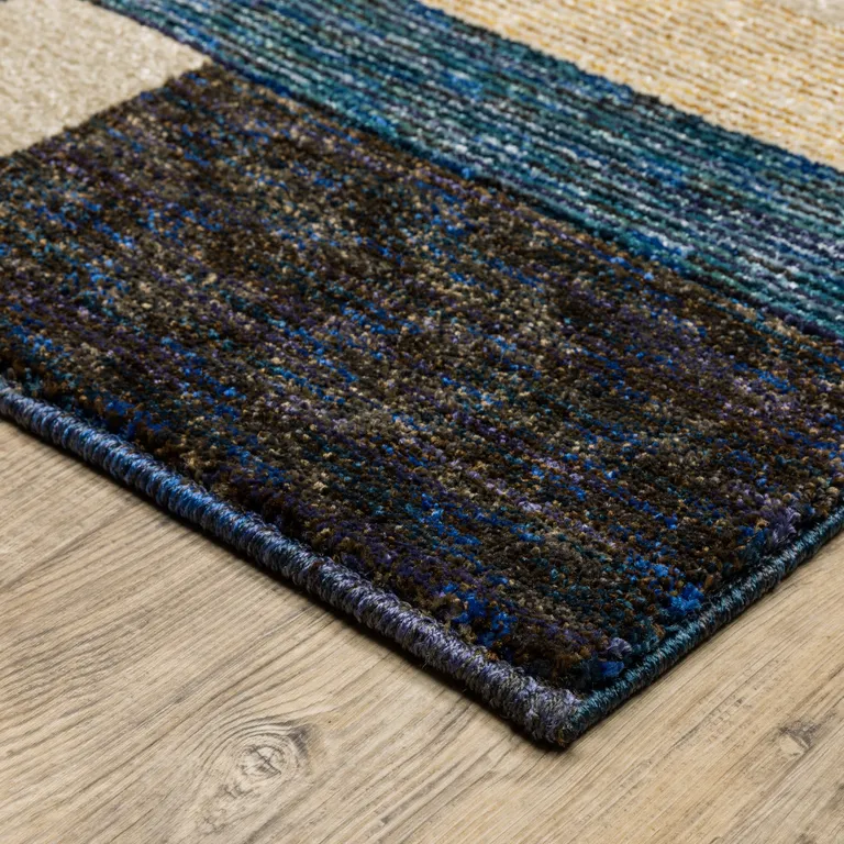 Gold Blue Beige Purple And Teal Geometric Power Loom Stain Resistant Runner Rug Photo 3