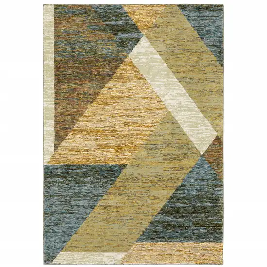 Gold Blue Green Rust Beige Purple And Teal Geometric Power Loom Stain Resistant Area Rug Photo 1