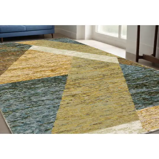 Blue and Beige Geometric Power Loom Area Rug Photo 1