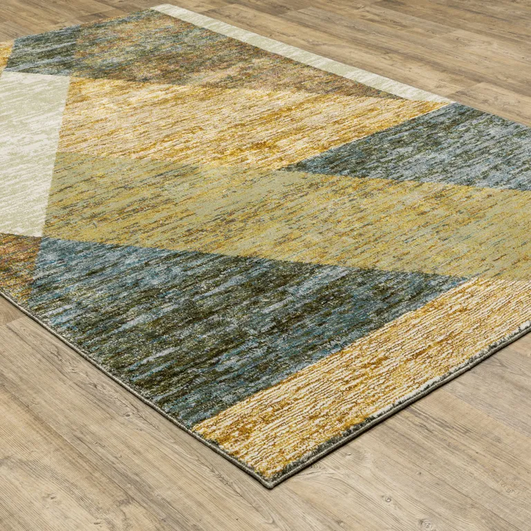 Gold Blue Green Rust Beige Purple And Teal Geometric Power Loom Stain Resistant Area Rug Photo 5