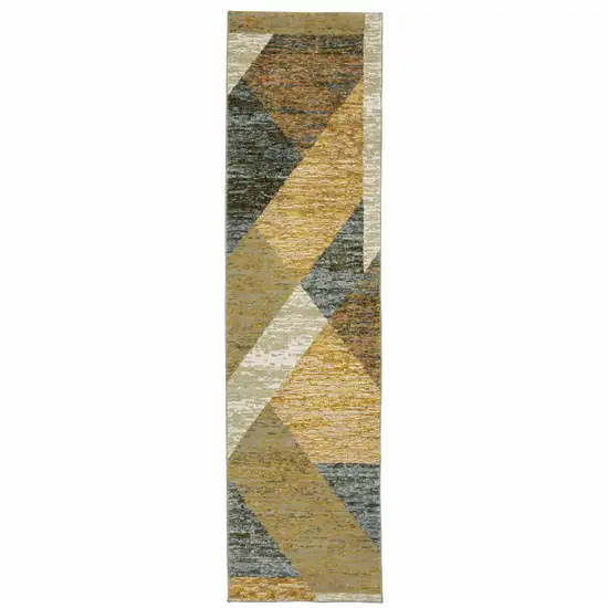 Gold Blue Green Rust Beige Purple And Teal Geometric Power Loom Stain Resistant Runner Rug Photo 1