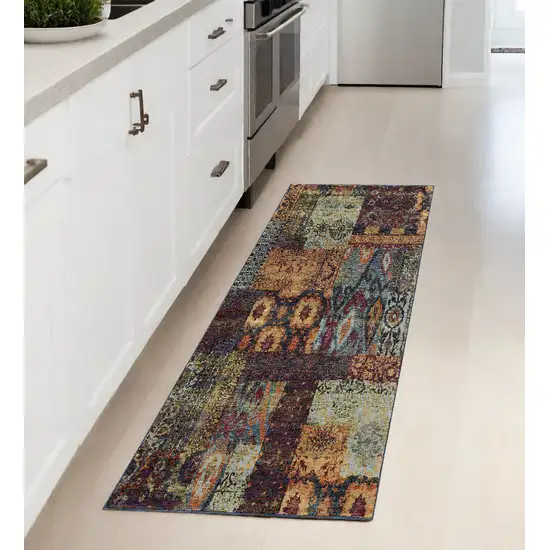 Blue and Gold Abstract Power Loom Runner Rug Photo 1