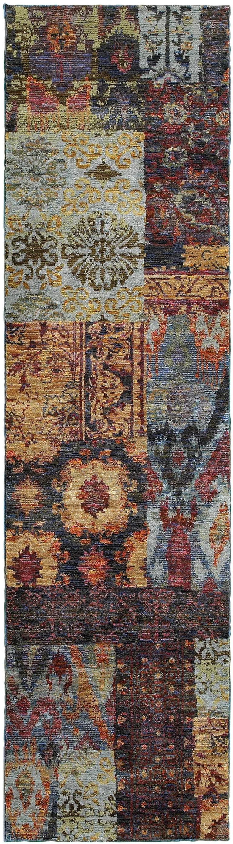 Gold Blue Purple Green And Red Abstract Power Loom Stain Resistant Runner Rug Photo 1