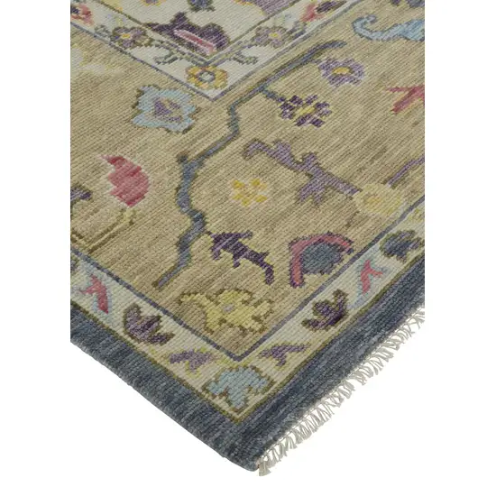 Gold Blue and Purple Wool Oriental Hand Knotted Area Rug With Fringe Photo 4