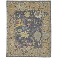 Photo of Gold Blue and Purple Wool Oriental Hand Knotted Area Rug With Fringe