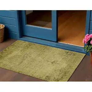 Photo of Gold Brown And Wheat Oriental Washable Indoor Outdoor Area Rug