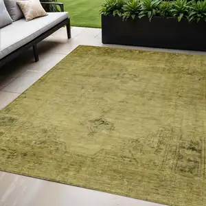 Photo of Gold Brown And Wheat Oriental Washable Indoor Outdoor Area Rug