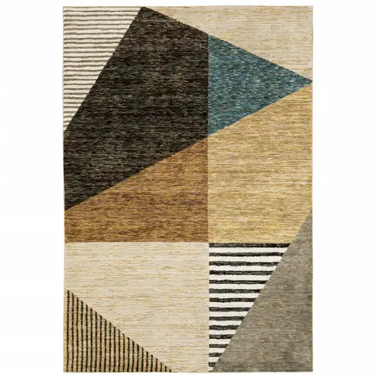 Gold Brown Blue Charcoal Rust And Beige Geometric Power Loom Stain Resistant Area Rug Photo 1