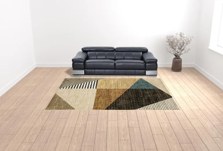 Gold Brown Blue Charcoal Rust And Beige Geometric Power Loom Stain Resistant Area Rug Photo 2