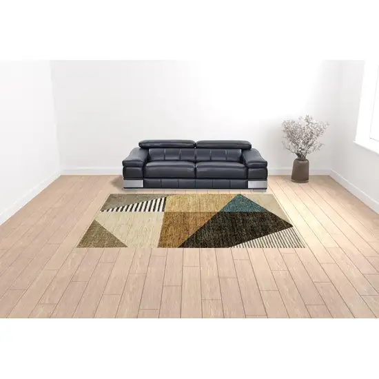 Gold Brown Blue Charcoal Rust And Beige Geometric Power Loom Stain Resistant Area Rug Photo 2