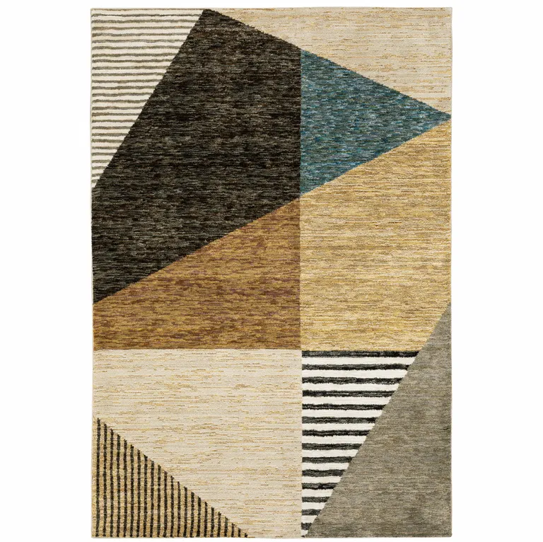 Gold Brown Blue Charcoal Rust And Beige Geometric Power Loom Stain Resistant Area Rug Photo 1