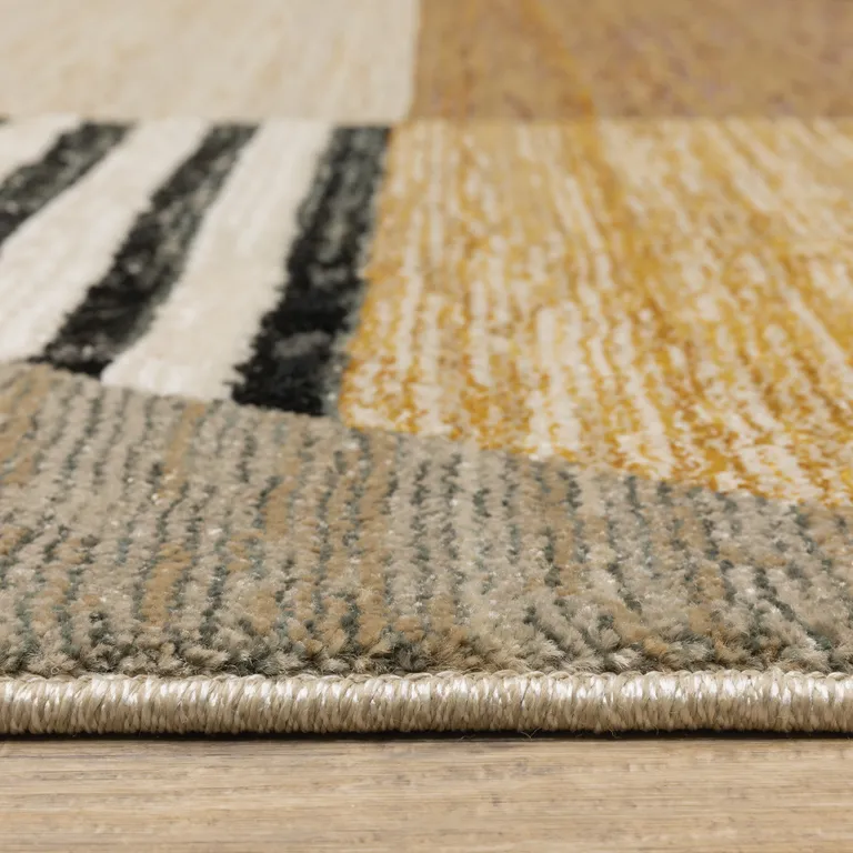 Gold Brown Blue Charcoal Rust And Beige Geometric Power Loom Stain Resistant Runner Rug Photo 4