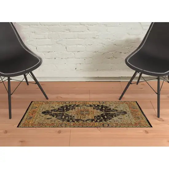 Gold Brown Grey Rust Green And Purple Oriental Power Loom Stain Resistant Area Rug Photo 2