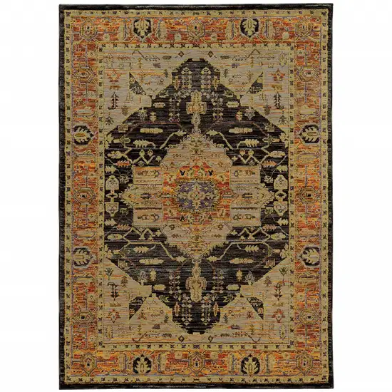 Gold Brown Grey Rust Green And Purple Oriental Power Loom Stain Resistant Area Rug Photo 1