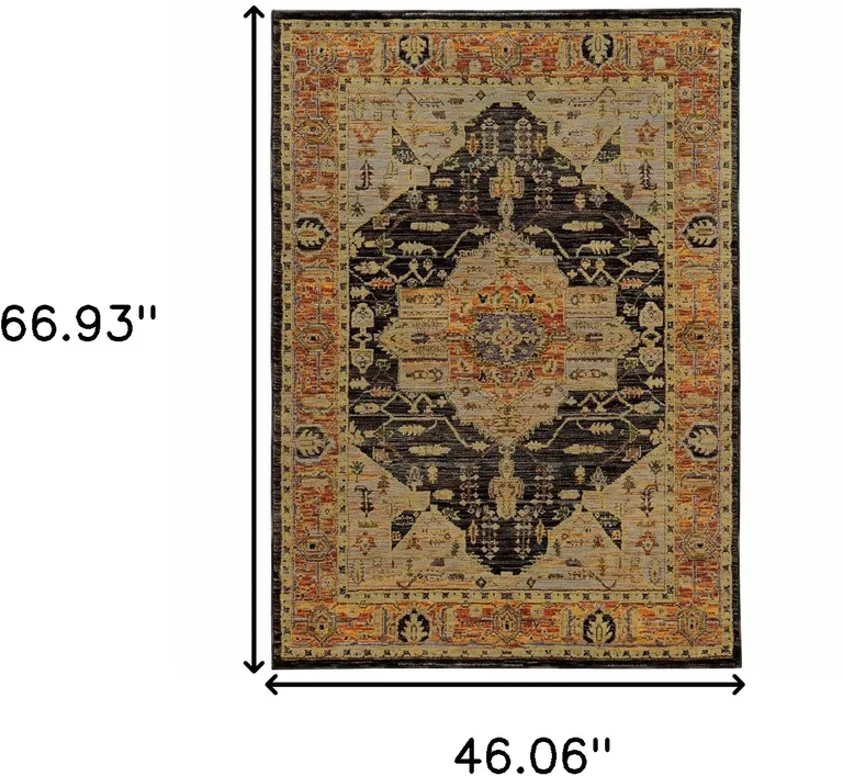 Gold Brown Grey Rust Green And Purple Oriental Power Loom Stain Resistant Area Rug Photo 5