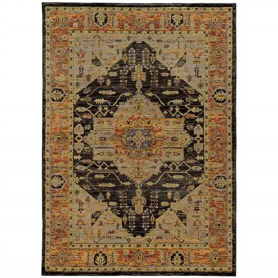 Gold Brown Grey Rust Green And Purple Oriental Power Loom Stain Resistant Area Rug Photo 3