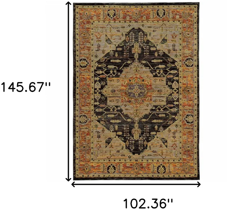 Gold Brown Grey Rust Green And Purple Oriental Power Loom Stain Resistant Area Rug Photo 5