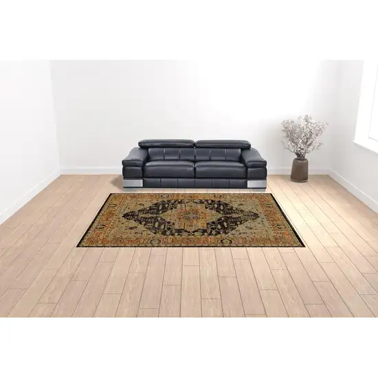 Gold Brown Grey Rust Green And Purple Oriental Power Loom Stain Resistant Area Rug Photo 2