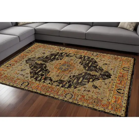 Black and Gold Oriental Power Loom Area Rug Photo 1