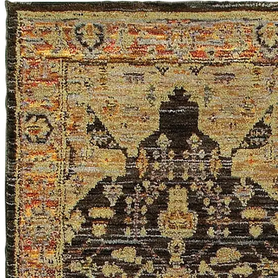 Gold Brown Grey Rust Green And Purple Oriental Power Loom Stain Resistant Runner Rug Photo 3