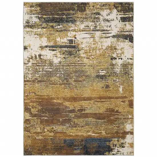 Gold Brown Rust Grey Blue And Beige Abstract Power Loom Stain Resistant Area Rug Photo 1