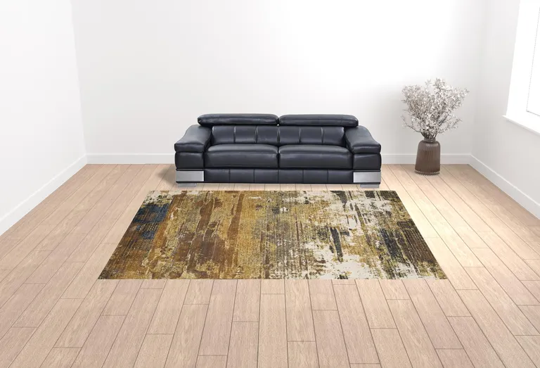 Gold Brown Rust Grey Blue And Beige Abstract Power Loom Stain Resistant Area Rug Photo 2