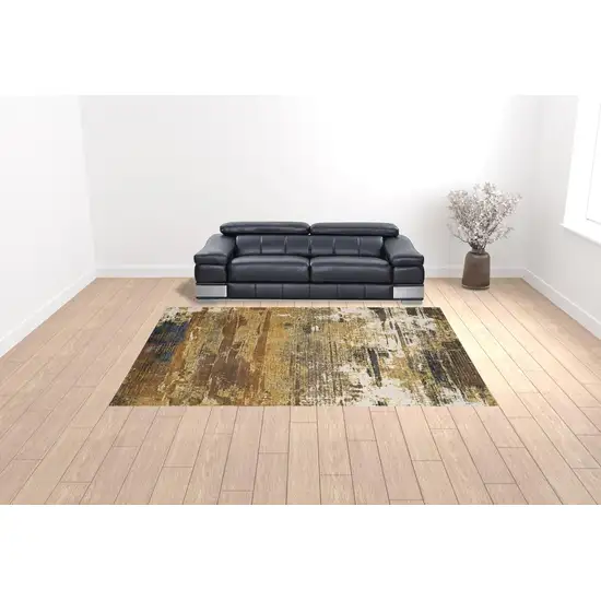 Gold Brown Rust Grey Blue And Beige Abstract Power Loom Stain Resistant Area Rug Photo 2