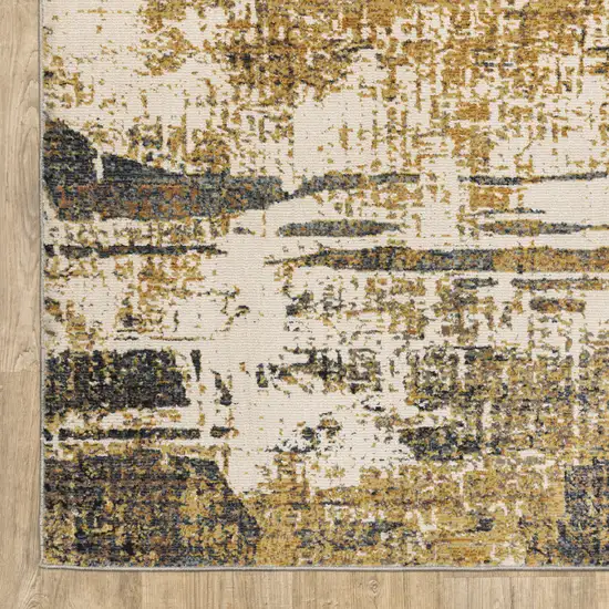 Gold Brown Rust Grey Blue And Beige Abstract Power Loom Stain Resistant Runner Rug Photo 3