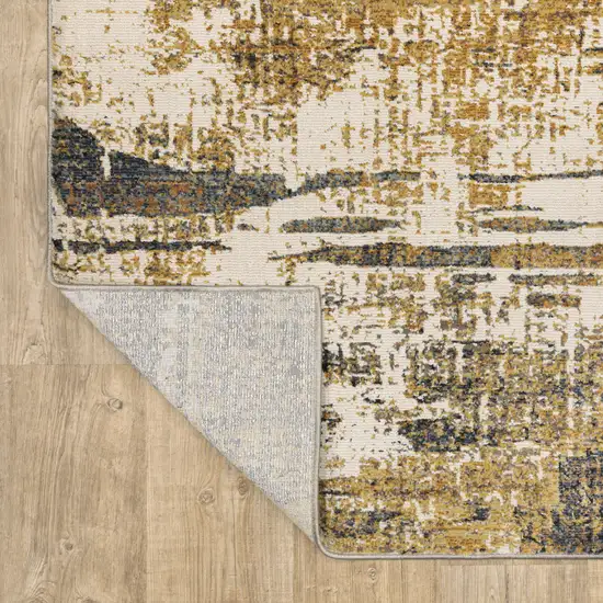 Gold Brown Rust Grey Blue And Beige Abstract Power Loom Stain Resistant Runner Rug Photo 7