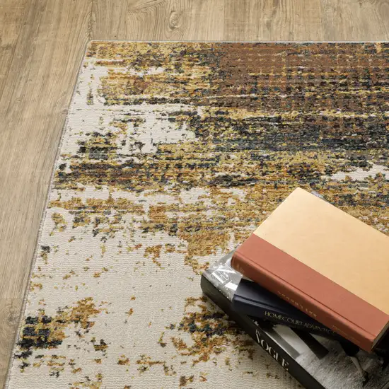 Gold Brown Rust Grey Blue And Beige Abstract Power Loom Stain Resistant Runner Rug Photo 6