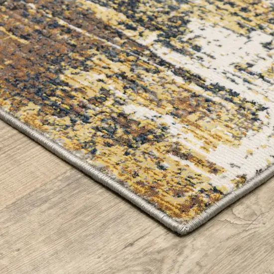 Gold Brown Rust Grey Blue And Beige Abstract Power Loom Stain Resistant Runner Rug Photo 4