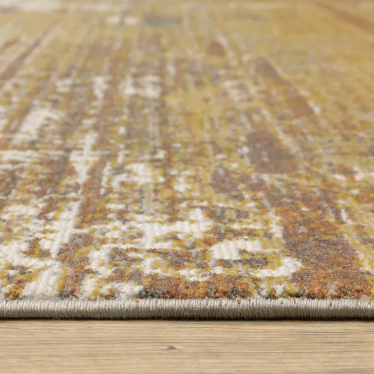 Gold Brown Rust Grey Blue And Beige Abstract Power Loom Stain Resistant Runner Rug Photo 5