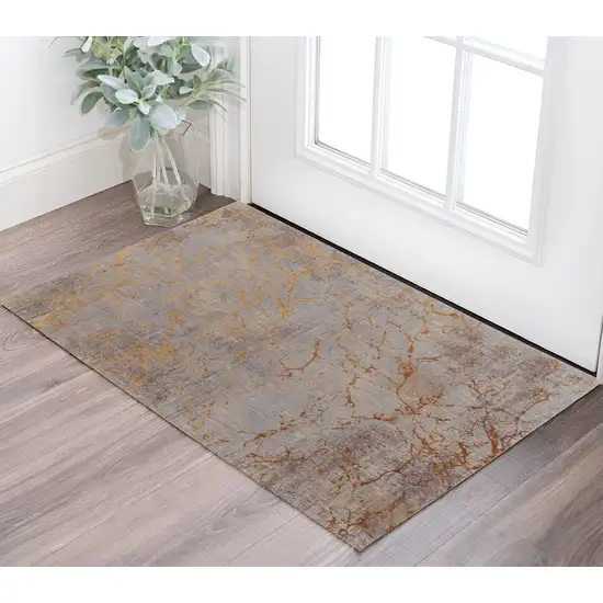 Gold Brown and Gray Abstract Power Loom Area Rug Photo 1