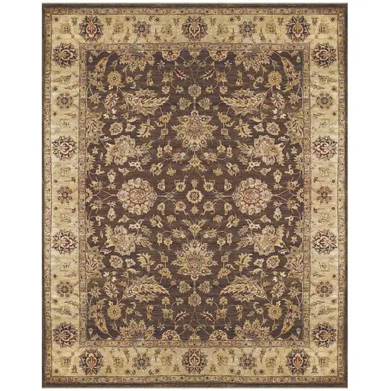 Gold Brown and Tan Wool Oriental Hand Knotted Area Rug Photo 2