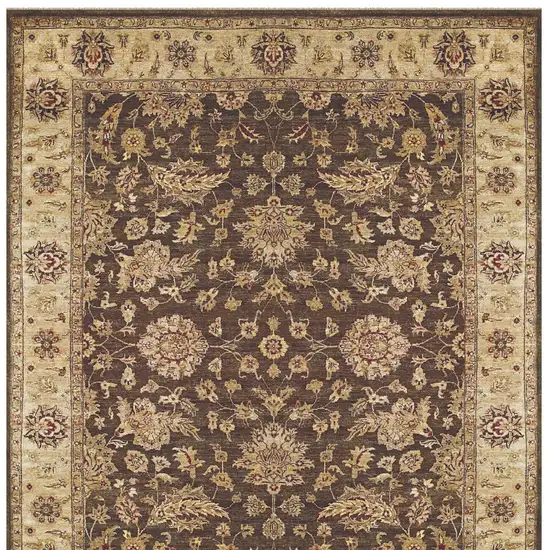 Gold Brown and Tan Wool Oriental Hand Knotted Area Rug Photo 5