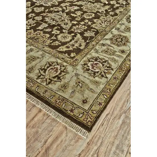 Gold Brown and Tan Wool Oriental Hand Knotted Area Rug Photo 6