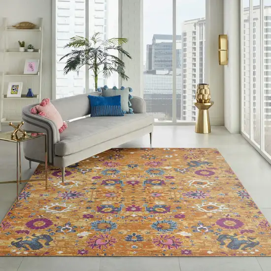 Gold Floral Power Loom Area Rug Photo 7