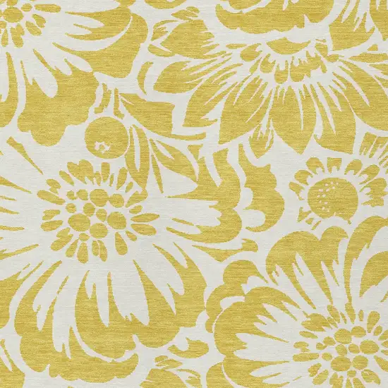 Gold and Ivory Floral Washable Non Skid Indoor Outdoor Area Rug Photo 8