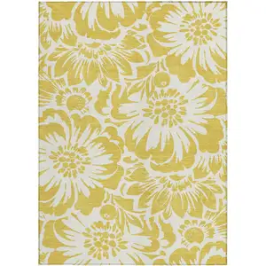 Photo of Gold Floral Washable Non Skid Indoor Outdoor Area Rug