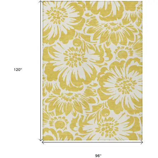 Gold and Ivory Floral Washable Non Skid Indoor Outdoor Area Rug Photo 4