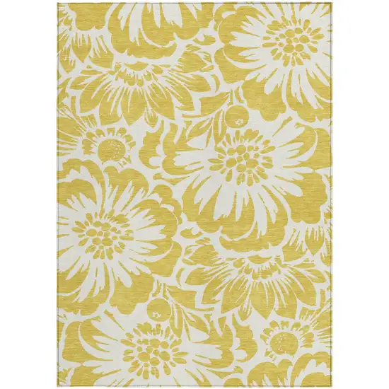 Gold and Ivory Floral Washable Non Skid Indoor Outdoor Area Rug Photo 3