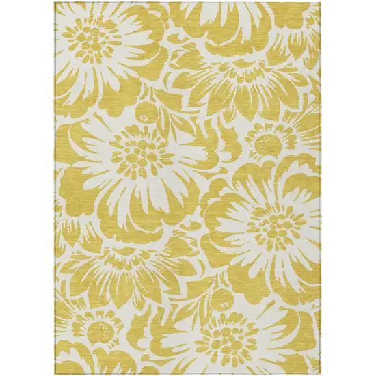 Gold Floral Washable Non Skid Indoor Outdoor Area Rug Photo 1