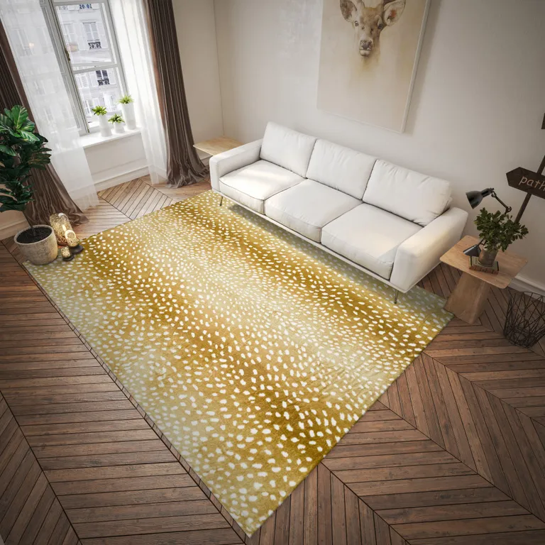 Gold Gazelle Print Shag Handmade Non Skid Area Rug Photo 3