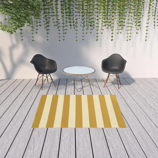 Gold Geometric Stain Resistant Indoor Outdoor Area Rug Photo 2