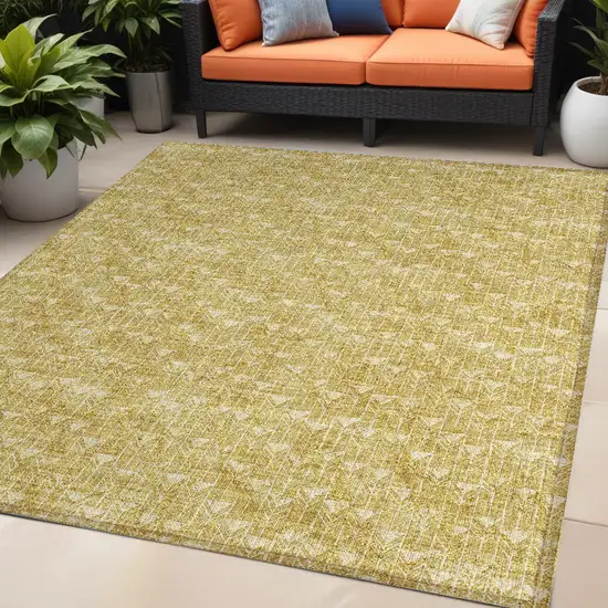 Gold Geometric Washable Non Skid Indoor Outdoor Area Rug Photo 1