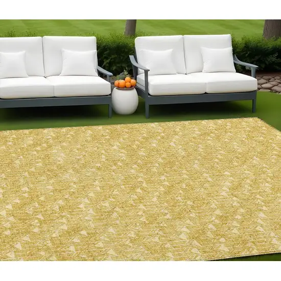 Gold Geometric Washable Non Skid Indoor Outdoor Area Rug Photo 1