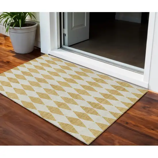 Gold Geometric Washable Non Skid Indoor Outdoor Area Rug Photo 1